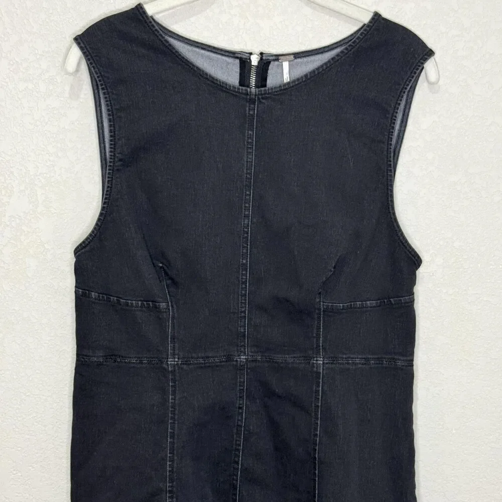 Free People Alex Denim Dress Womens Size 12 Black Sleeveless Flare Zip Back
